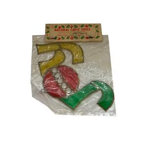 Colored Capiz Shell Christmas Tree Ornament JOY Vintage New Old stock